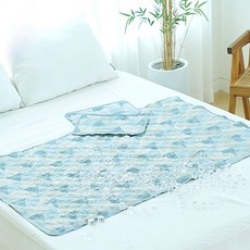 LIV MOM 圖案印花涼感床墊組, 藍色, 涼墊+涼枕墊 2入