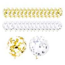 PARTYSHOW 五彩紙屑氣球 金屬星星 2種*15入組, 1套, 黃金白銀