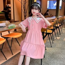 Orenjidamom 女童三笑臉鈕扣短袖連身裙