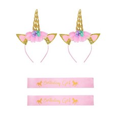 indi.k 獨角獸生日女孩髮帶 + 肩帶組合, 2套, 粉紅色