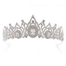 Estella 線條水滴造型王冠 婚禮頭飾 珠寶皇冠 自助婚禮 WT410, 1個, 銀白色