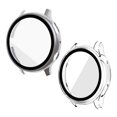 SPACE SHIELD Galaxy Watch Active 鋼化玻璃一體式全包覆保護殼 2入, 銀色, 透明