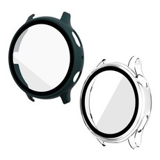 SPACE SHIELD Galaxy Watch Active 鋼化玻璃一體式全包覆保護殼 2入, 深綠色, 透明