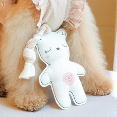 Gaedaldang 狗狗晚安小熊拔河啾啾聲磨牙玩具, 白色