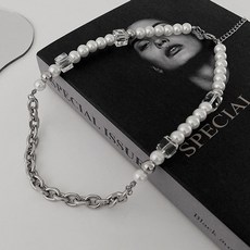 피어니스트 스퀘어 크리스탈 진주 목걸이 팔찌 세트