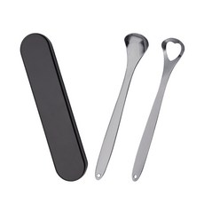 不鏽鋼刮舌器 愛心型 + 湯匙型 + 收納盒套組 黑色 50g, 1套