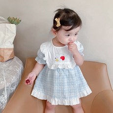 JOY MULTI 孩童格紋天鵝印花包屁連身裙