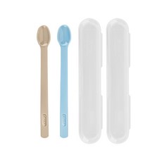 Edison 矽膠副食品湯匙組 第一階段, 米色+藍色, 1組