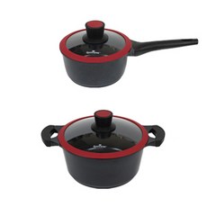 QUEEN SENSE 電磁爐適用Fraum系列陶瓷塗層鍋具 2入組, 混色, 單柄湯鍋18cm(附玻璃鍋蓋)+雙耳湯鍋24cm(附玻璃鍋蓋)
