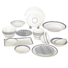 HANKOOK CHINAWARE 印花陶瓷碗盤組, 白+藍, 21入