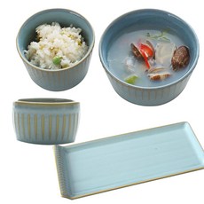 PRELUDE Jade印花金邊餐具組 4入, 翠, 空氣 + 碗 + ramerkin + 長方形盤子