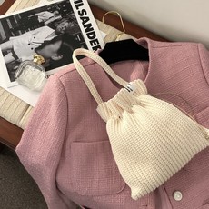 Knit.Seasons 鉤針編織束口袋DIY材料包組, 奶油色, 1組