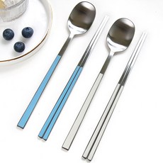 프렌치블랑 세라믹 컬러 프리미엄 수저 2인 세트, 크림 + 스카이블루, 숟가락(2p) + 젓가락(2p), 1개
