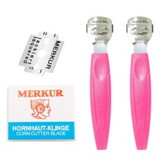 굳은살제거 컬러풀 발 각질 면도기 로즈 2p + 면도날 10p 세트, 1세트