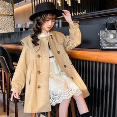 Orange Damul女童款翻領口袋珍珠線條外套