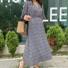 화이트폭스 플라워 콩단추 스모크 밴딩 롱 원피스