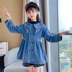 Orange Damul女童款尖領半月單排扣牛仔鈕扣夾克