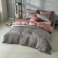 HAZZYS HOME 莫代爾棉格紋雙面被套, 灰色格子 紅色