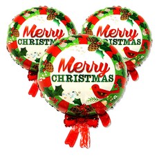 聖誕快樂花圈鋁箔氣球 W, 3個, 紅色