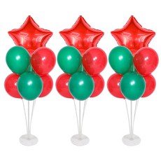 聖誕紅星氣球支架組, 3套, 綠色, 紅色(氣球)