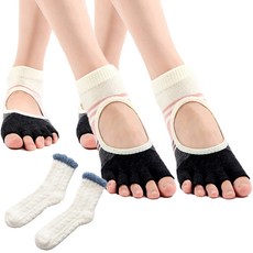 해시그라운드 여성용 스트라이프 면 논슬립 요가양말 오픈토 2족 + 수면양말 세트