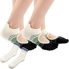 해시그라운드 여성용 스트라이프 면 논슬립 요가양말 유발 2족 + 수면양말 세트