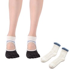 해시그라운드 여성용 스트라이프 면 논슬립 요가양말 유발 2족 + 수면양말 세트