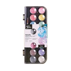 수채화 고체물감 초보자 물감 세트 10 메탈릭 워터컬러 파우더, 16색