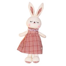Haesol 格子連衣裙兔子毛絨玩具, 粉色的