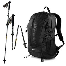 EXPEAK 登山背包 27L+5節登山杖 2入, 黑色