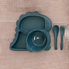 아이로그 유아용 디노 공룡 식기 세트, 네이비, 식판 + 국그릇 + 숟가락 + 포크, 1개