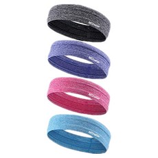 MONSTER 雙層矽膠內襯防滑運動髮帶 4入組, 灰色, 紫色, 粉紅色, 藍色