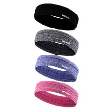 몬스터 이중 실리콘 라이닝 미끄럼 방지 스포츠 헤어밴드 4p 세트, black, gray, purple, pink, 1개