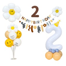 雛菊數字氣球柱毛氈掛旗 2 生日氣球 + 配件隨機出貨套組, 混合色, 1個