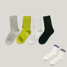 해시그라운드 여성용 라임 무지 중목양말 4족 + 수면양말 세트