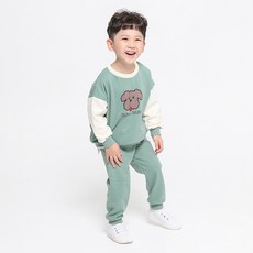 童款狗頭圖案拼色長袖上衣+縮口長褲套裝