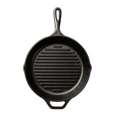 LODGE 電磁爐適用單柄鑄鐵圓形橫紋煎烤盤, 1個, 直徑27.3cm