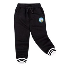 JELISPOON 童款飛機布貼素色條紋運動束口長褲