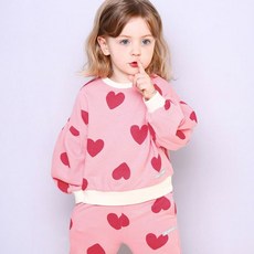 JELISPOON 女童心形印花泡泡袖T恤+縮口長褲