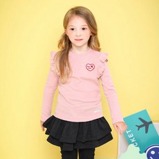 JELISPOON 女童款心形圖案荷葉邊長袖T恤