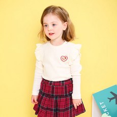 JELISPOON 女童款心形圖案荷葉邊長袖T恤