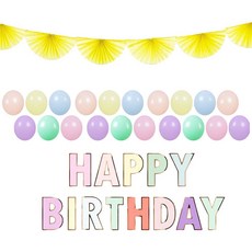 PARTYSHOW 半月派對拉旗 + 馬卡龍氣球 20入 + 馬卡龍生日拉旗組, 黃色(半月拉旗), 隨機出貨(氣球), 1套