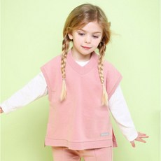 JELISPOON 女童款假兩件背心長袖上衣開岔喇叭長褲套裝