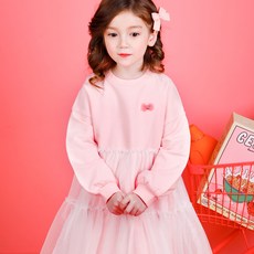 JELISPOON 女童蝴蝶結裝飾長袖連身紗裙