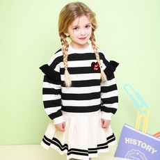 JELISPOON 女童款愛心粗條紋百褶裙洋裝