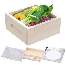 方形柏木蒸籠 20cm+蒸籠蓋+瀝水隔板+方形隔板, 1套