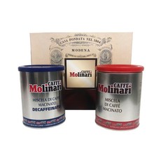 CAFFE Molinari 咖啡粉禮盒組, 咖啡粉 250g+無咖啡因咖啡粉 250g, 1組