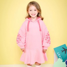 JELISPOON 女童心形印花連帽喇叭連身裙