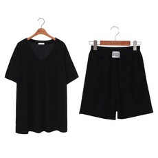CHICFOX 女款V領羅紋短袖T恤+短褲套裝