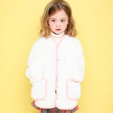 JELISPOON 女童款甜美無領毛毛開襟外套